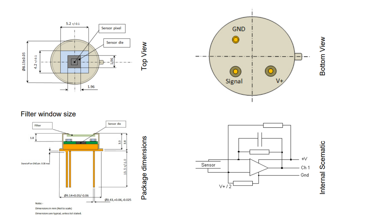 Mechanical Drawing - Broadcom Thin Film Pyroelectric Flame Sensors Mechanical Drawing - Broadcom Thin Film Pyroelectric Flame Sensors